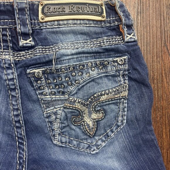 Rock Revival Henna Skinny Jeans Rhinestones Distressed Dark Wash Women’s Size 25 - Picture 7 of 12